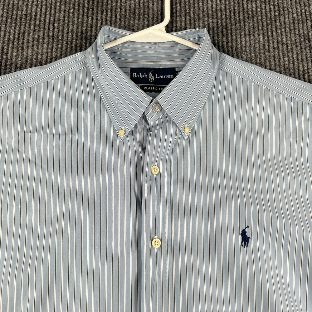 Ralph Lauren Shirt Mens XL Extra Large Blue Striped Long Sleeve Button Classic
